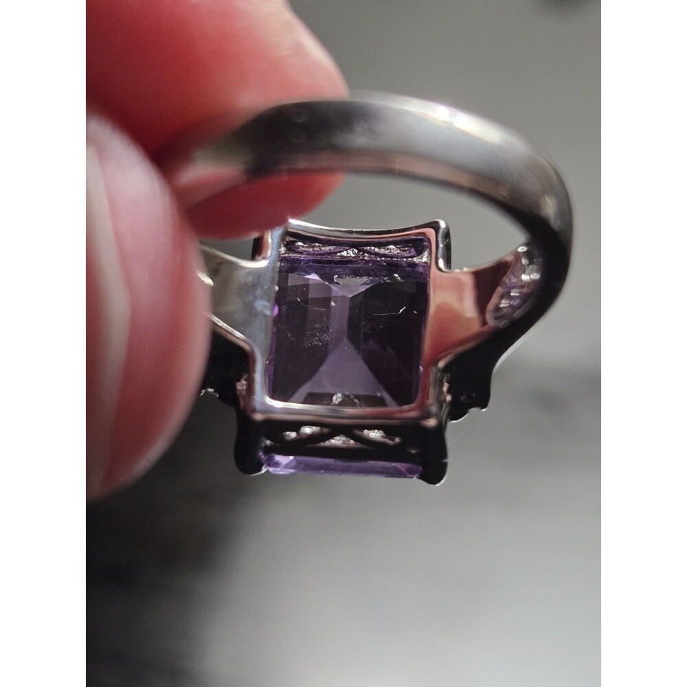 5.94 CTW Amethyst Ring, Large Emerald Cut Purple Gemstone Sterling Silver Size 5 - Picture 16 of 16